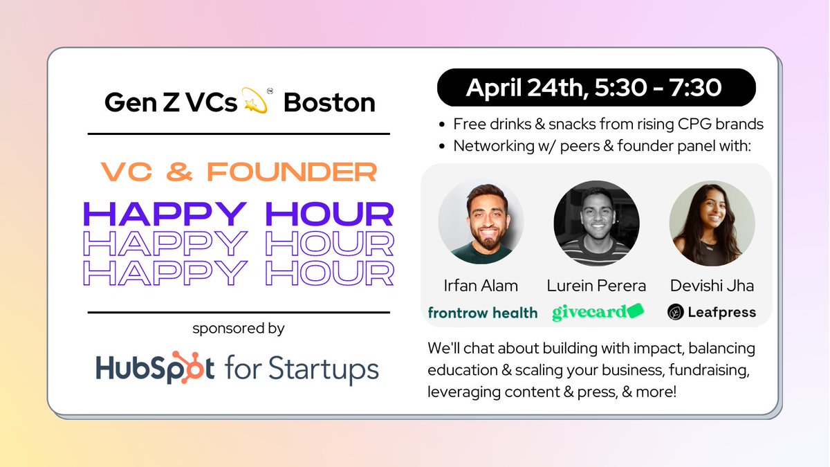 Meagan Loyst 🧚♀️ (@meaganloyst) on Twitter photo <a href="/genzvcs/">Gen Z VCs 💫</a> is finally coming to Boston!!! 🏙️💫
Join us Monday April 24th for a VC & Founder happy hour ✨
Hear from some incredible founders, free drinks & snacks from your fave CPG startups, and of course... good vibes!
RSVP here: partiful.com/e/gAeQvdfhonnz… <a href="/genzvcs/">Gen Z VCs 💫</a> is finally coming to Boston!!! 🏙️💫
Join us Monday April 24th for a VC & Founder happy hour ✨
Hear from some incredible founders, free drinks & snacks from your fave CPG startups, and of course... good vibes!
RSVP here: partiful.com/e/gAeQvdfhonnz…