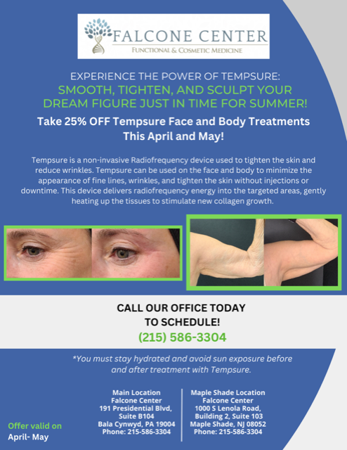 FalconeCenter's tweet photo. We are offering 25% off our Tempsure treatments this April and May! call to schedule #phillycosmeticsurgeon #phillymedspa https://t.co/jd9TaiNOpj