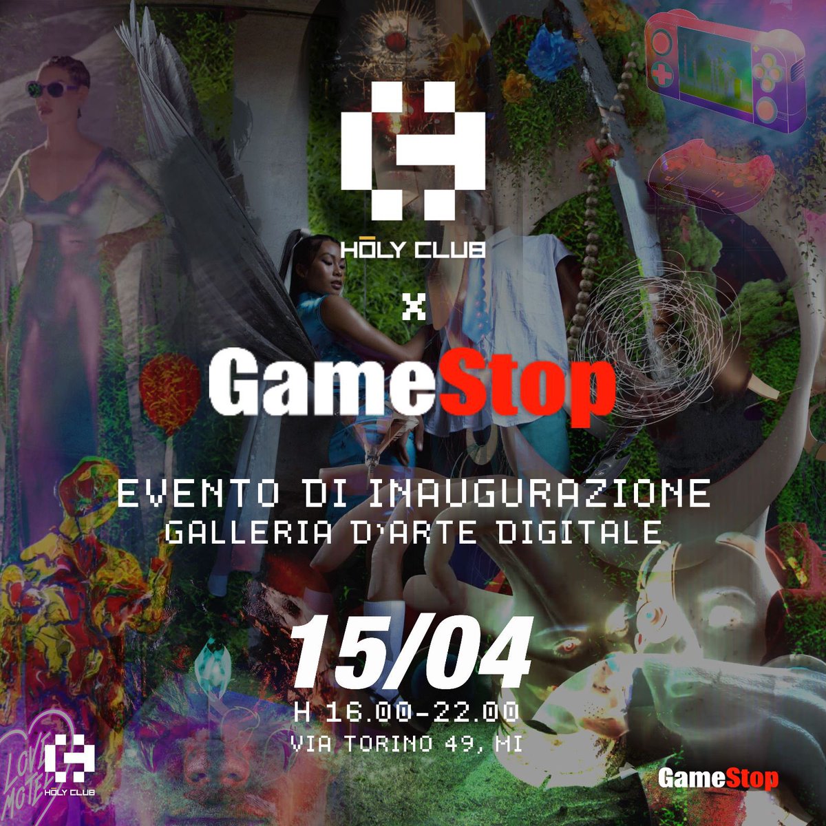 SaraCalandra's tweet photo. For the inauguration of @GameStop's first Flagship Store, in Via Torino 49, @HolyClubGroup curated a digital art exhibition with the participation of 30 artists from the #DigitalArt scene. https://t.co/i5F8qBkXwa