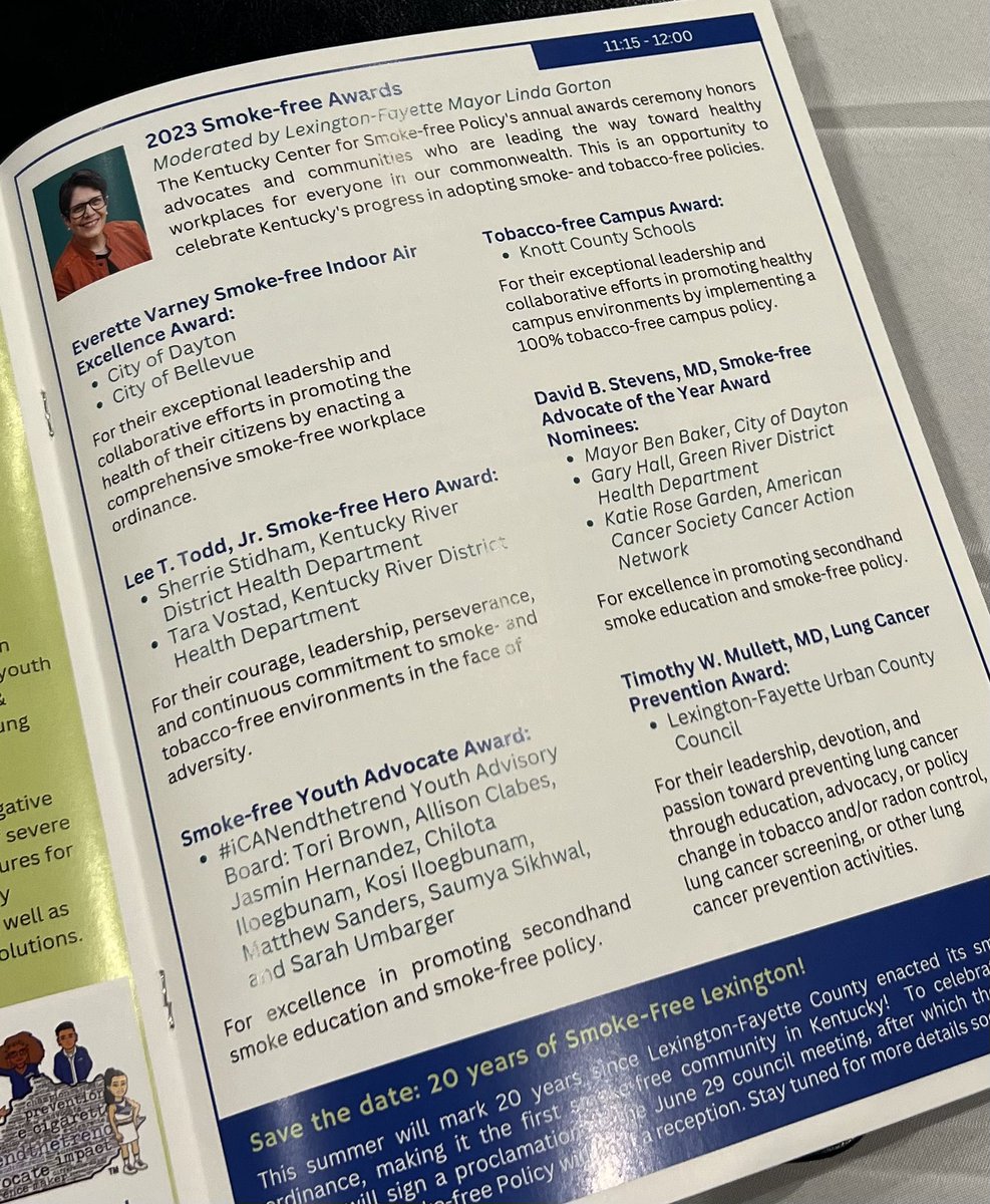ACSCANKY's tweet photo. Great list of nominees and #KyTobaccoFree award recipients, including our very own @KatieRoseGarden, a nominee for Advocate of the Year!  CONGRATS to all https://t.co/RvFBd88WDV