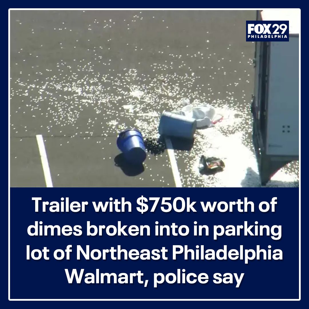 FOX29philly's tweet photo. DIME HEIST: Philadelphia police are investigating after a tractor-trailer with thousands of dollars worth of dimes was broken into in a Walmart parking lot.

STORY:  https://t.co/1mS5EiotTk https://t.co/Xn1B3n2ErQ