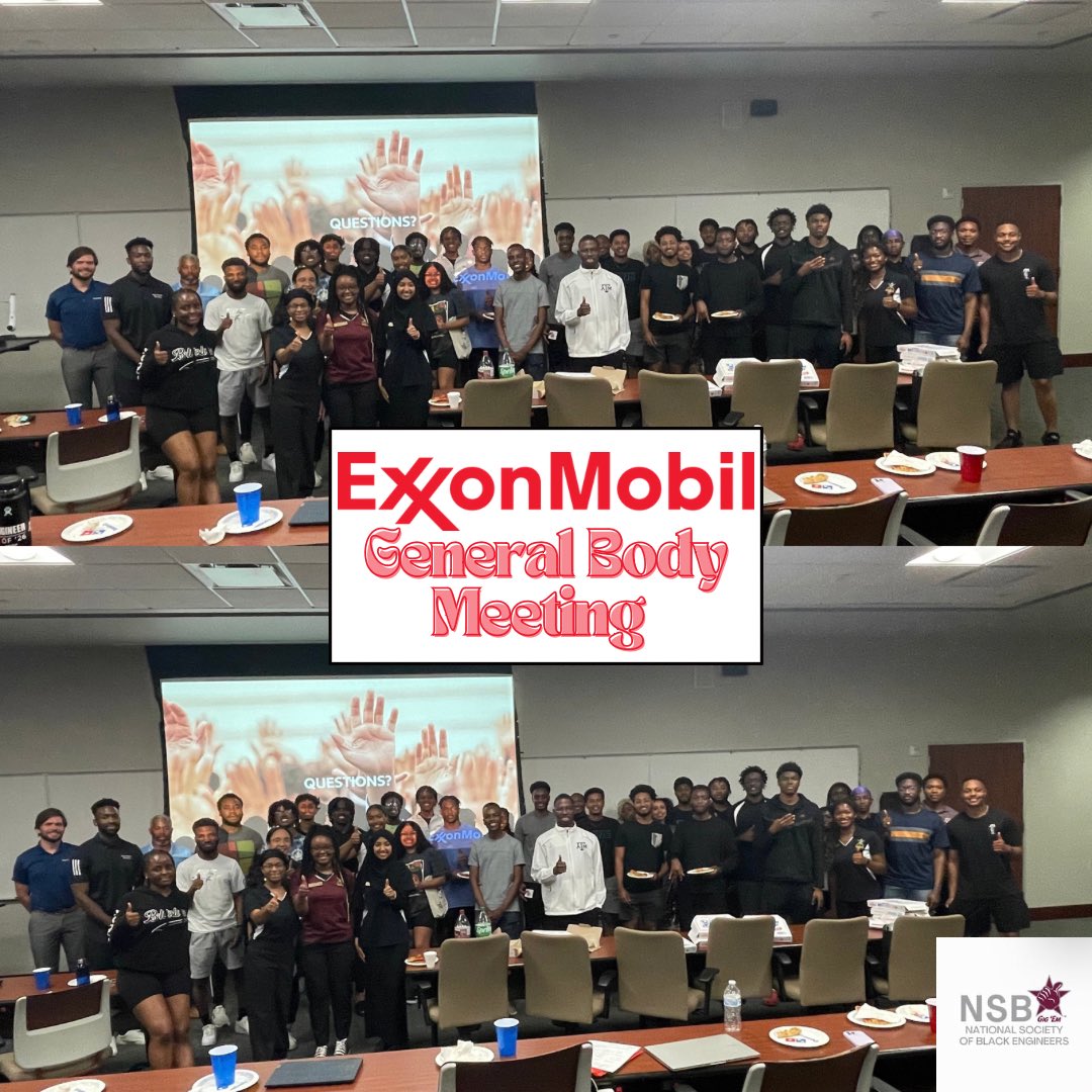 tamunsbe's tweet photo. Thank you to everyone for attending our General Body Meeting with ExxonMobil! @R5NSBE @R5TXZone https://t.co/OtUdLnKDnR