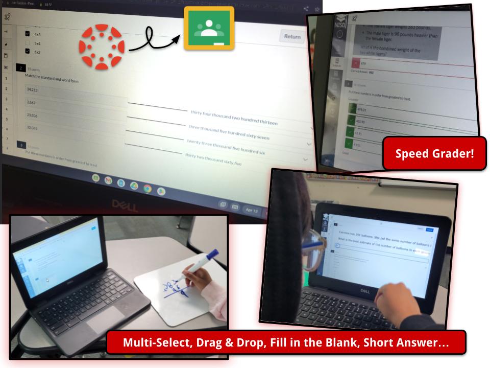 Brit_Horn_IT's tweet photo. LOVED seeing @mrs_cmain ROLL OUT a @Canvas_by_Inst quiz with her kids today @Hughes_Hawks #NISDIT
 
✨Students are exposed to a VARIETY of question types. 
✨They easily accessed the quiz in GClassroom.
✨Students got instant feedback.
✨Mrs. Main can view visual results. https://t.co/VZjdf0VmJT