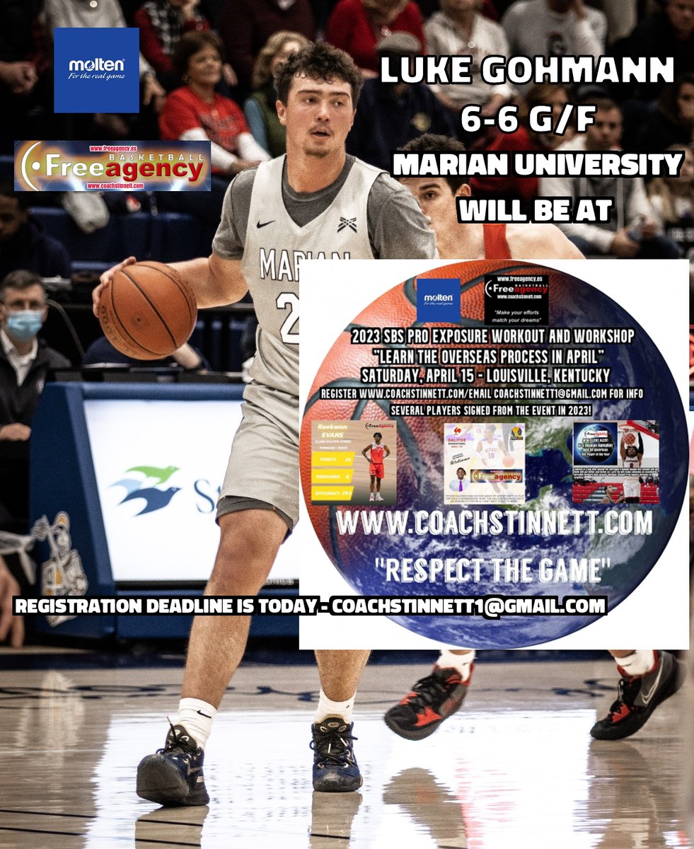 CoachStinnett's tweet photo. 6-6 G/F Luke Gohmann @ltgohmann from @MarianMensBBall will be at the SBS/Free Agency Pro Exposure Workout this Saturday in Louisville. He played HS ball at Floyd Central. Registration deadline is today coachstinnett1@gmail.com https://t.co/RMcTMkhDbr