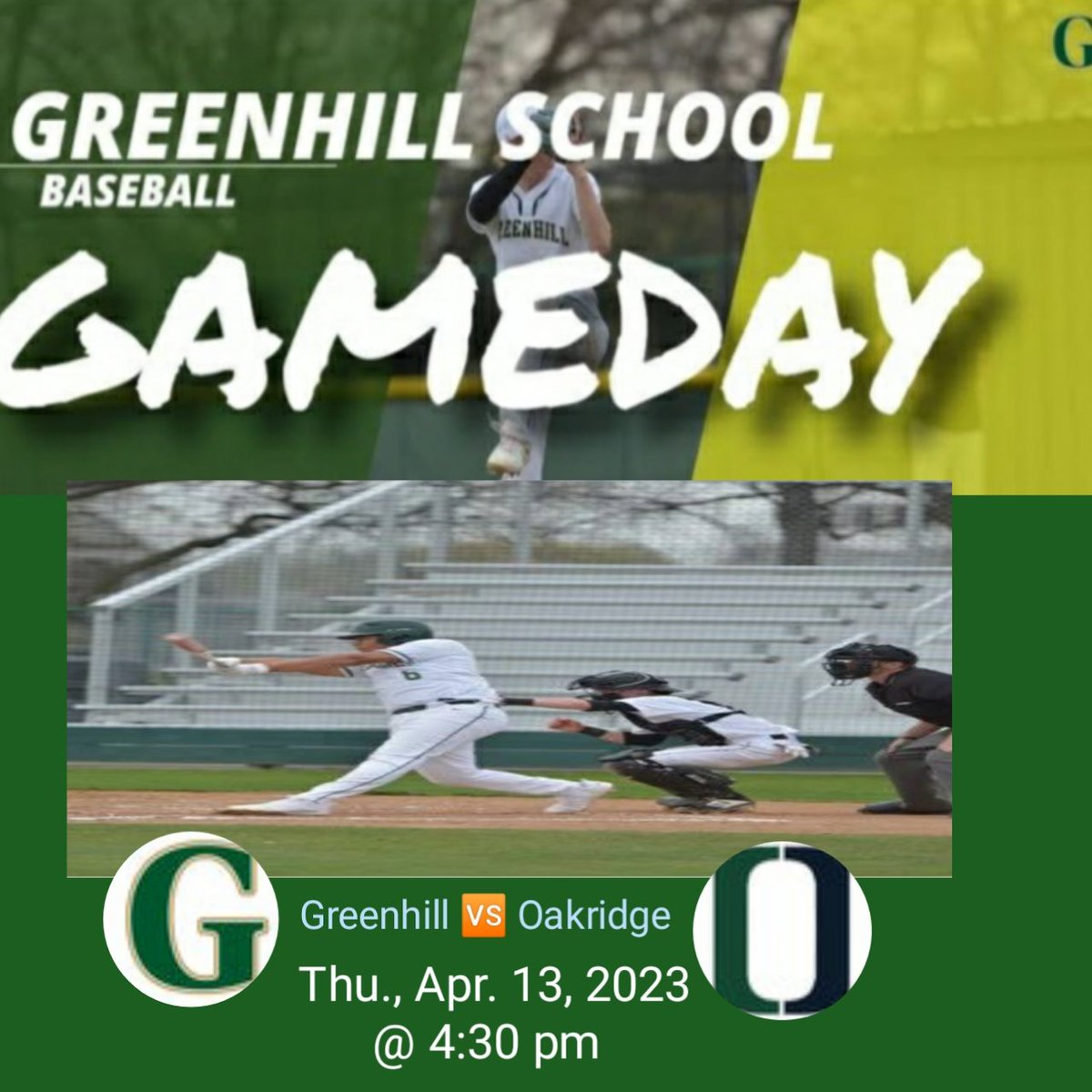decxvuil's tweet photo. ⚾GAMEDAY⚾
Varsity Boys baseball
📺 𝕨𝕒𝕥𝕔𝕙 𝕝𝕚𝕧𝕖 : https://t.co/x9MHfW1i9s
⚾ Greenhill 🆚 Oakridge
📅 Thu., Apr. 13, 2023
⏰@ 4:30pm.
@GreenhillATH @GreenhillSchool @alumnigreenhill @GhillBaseball @OakOwlsSports @oakridgeowls @OOwlsbaseball @OakridgeOwlsVB https://t.co/QH3ggzFN75