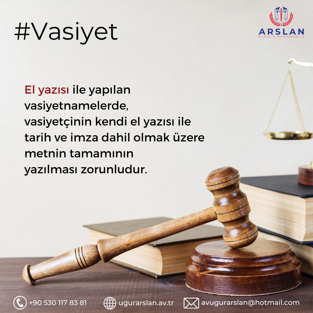 📌Detaylı bilgi ve iletişim için ;
☎ +90 530 117 83 81
📩avugurarslan@hotmail.com
🌐 ugurarslan.av.tr
---
#vasiyet #vasiyetname #vasiyetimdir #miras #mirascı #mirasavukatı #ankaraavukat #ankara #avukat #avukatbul #hukuk #hukukçu #yargı #avukatarıyorum #avukatuğurarslan
