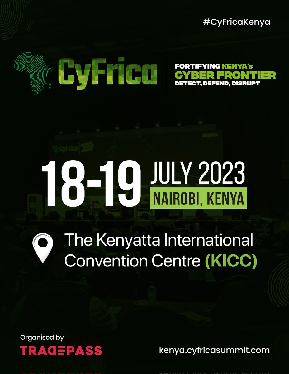 AfricaCyberMag's tweet photo. Nous sommes ravis de rejoindre le #CyFrica #Kenya 🇰🇪 en tant que partenaire média ! 

Le #CyFrica est organisé par @Tradepassglobal. https://t.co/ED3X2ijhdK