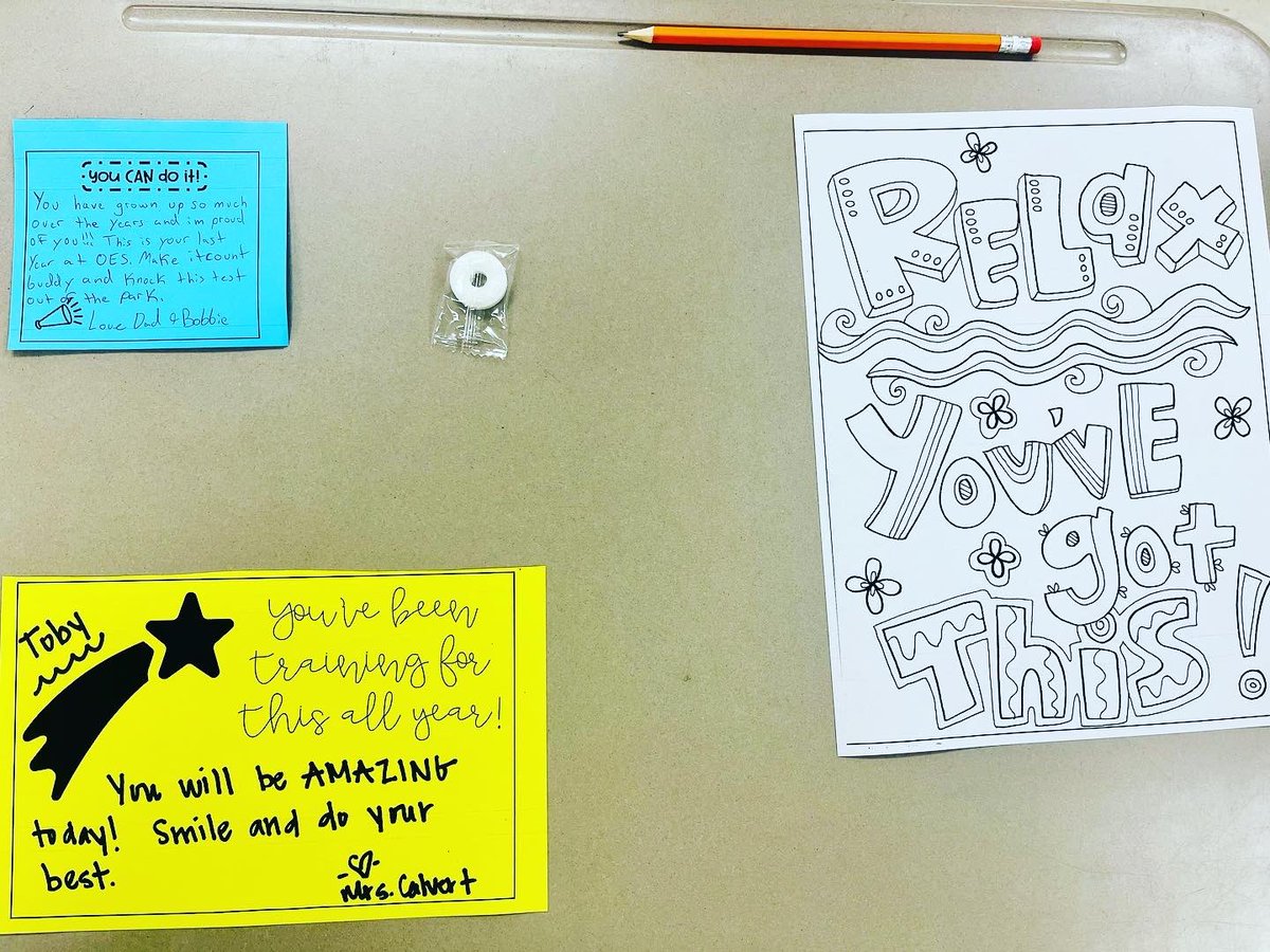 CalvertFamily's tweet photo. the little things. they matter in a big way. 

seeing and hearing the excitement from my kiddos about these encouraging notes from their parents for state testing melts my heart every.single.time. 

gosh, i love them 🥺❤️

@Oesjackets @ocsjackets https://t.co/TArKCpgAaO
