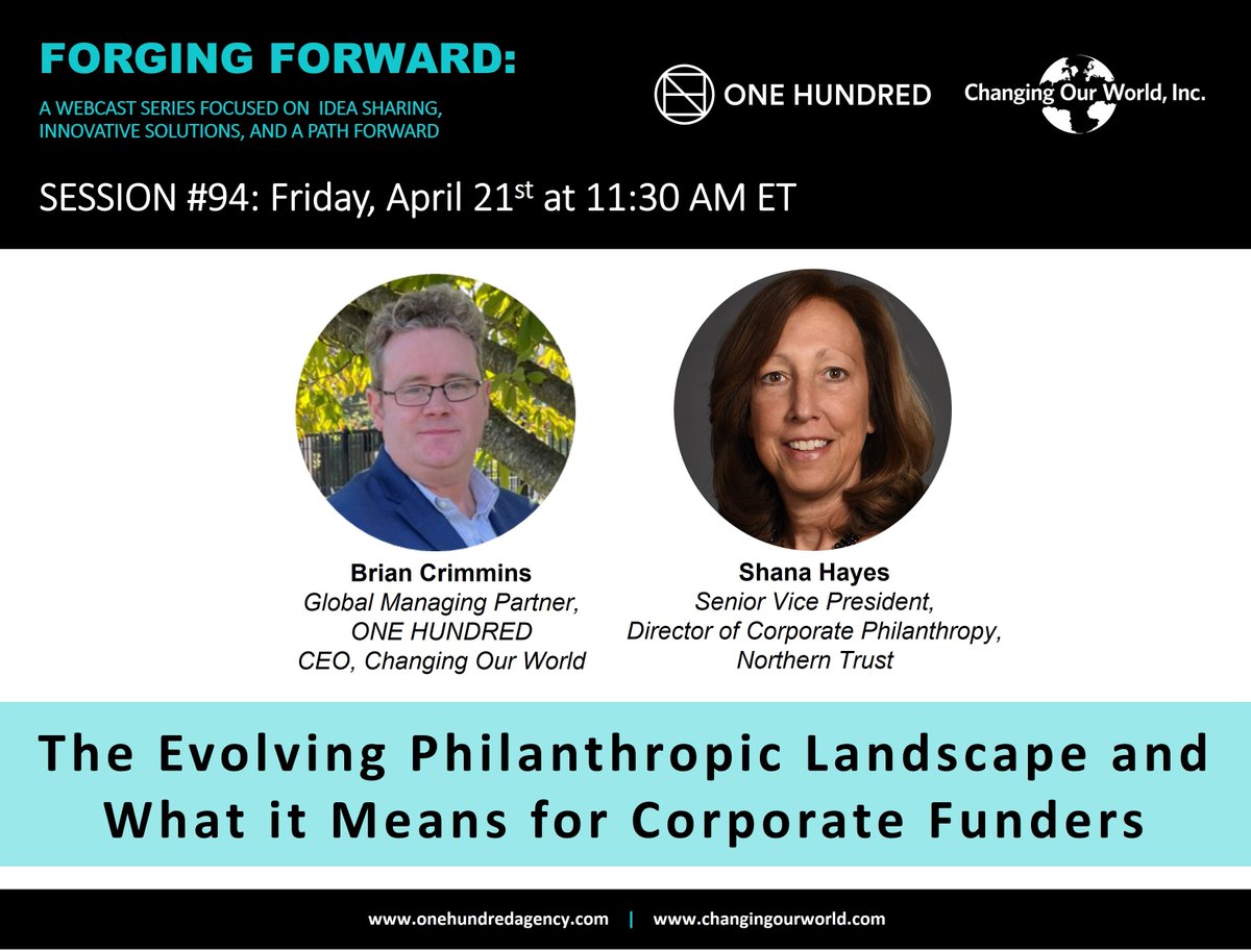 Next Friday, 4/21 <a href="/briancrimmins9/">Brian Crimmins</a> will be joined by Shana Hayes of <a href="/NorthernTrust/">Northern Trust</a>  for a conversation about 'The Evolving Philanthropic Landscape and What it means for Corporate Funders.' Claim your spot today at bit.ly/FFCWOH2023. #philanthropy #forgingforward