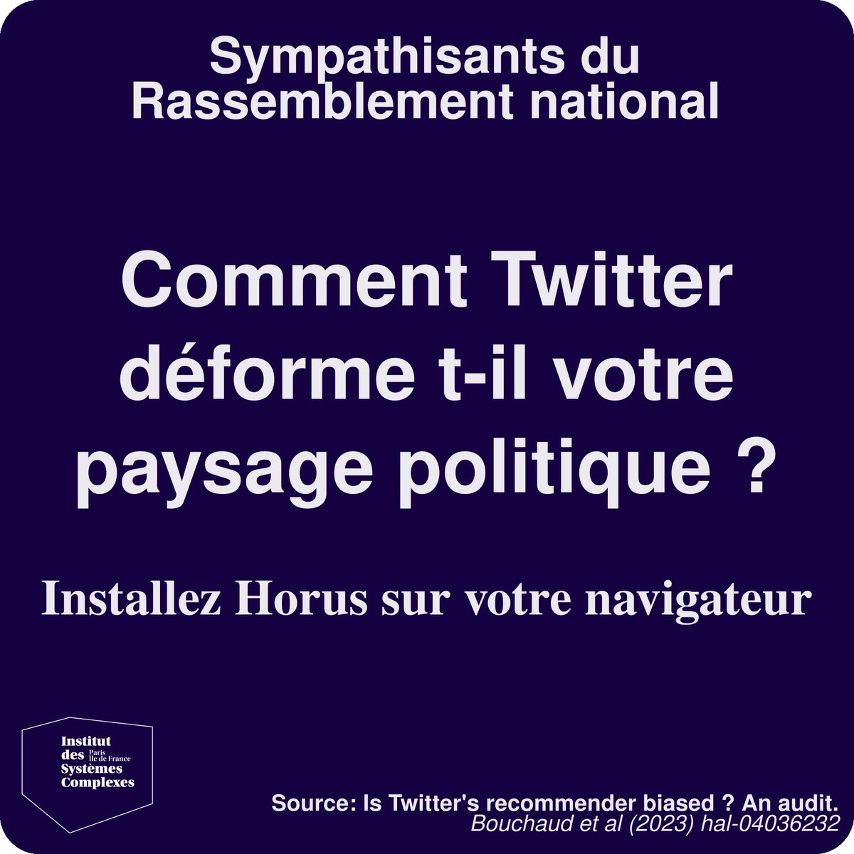 Derniers jours pour mieux comprendre votre fil d'actualité avant que #Twitter ne coupe l'accès aux chercheurs ! Participez à l'enquête <a href="/CNRS/">CNRS 🌍</a>
<a href="/ISCPIF/">Institut des Systèmes Complexes de Paris IdF</a> #Horus en installant le plug-in chrome/brave chrome.google.com/webstore/detai…
#NUPES #Renaissance #LR #RN
Voir : iscpif.fr/horus