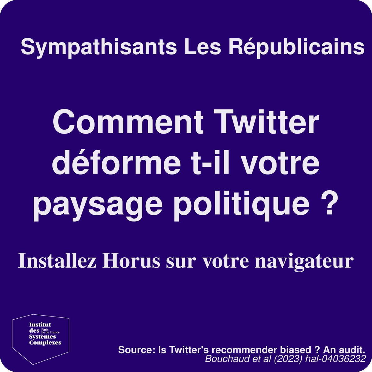 Derniers jours pour mieux comprendre votre fil d'actualité avant que #Twitter ne coupe l'accès aux chercheurs ! Participez à l'enquête <a href="/CNRS/">CNRS 🌍</a>
<a href="/ISCPIF/">Institut des Systèmes Complexes de Paris IdF</a> #Horus en installant le plug-in chrome/brave chrome.google.com/webstore/detai…
#NUPES #Renaissance #LR #RN
Voir : iscpif.fr/horus