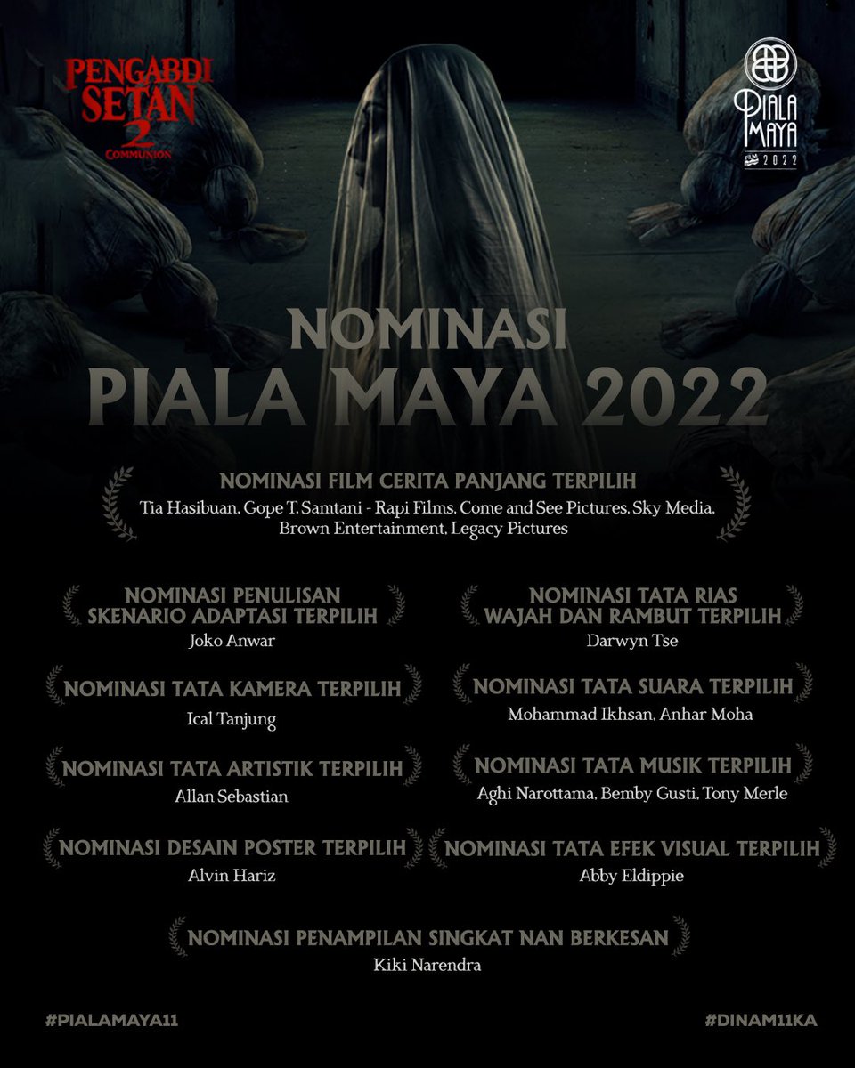 RapiFilm's tweet photo. Film Pengabdi Setan 2 mendapatkan 10 Nominasi di Piala Maya 2022. ๐ฅ
Terima kasih para penonton dan tim @pialamaya atas apresiasinya.
#PengabdiSetan2 #PIALAMAYA11 #DINAM11KA https://t.co/olWbAkldEb