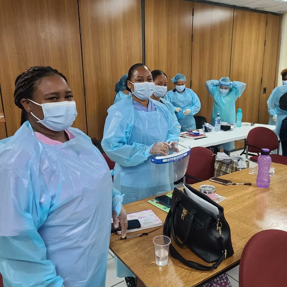 BelizeRedCross's tweet photo. The Belize Red Cross Society's second cohort of 2023 for our Home Caregiver Nurse Certification Training Course is fully on the way.

This week, participants are being trained in the proper use of Personal Protective Equipment (PPE) by our certified nursing instructor. https://t.co/eWY5m0hmFJ