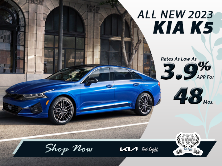 🚗 Exciting news - the all-new 2023 Kia K5 is here, and rates are as low as 3.9% for 48 months! 🌟Come see us and take a test drive today to experience the future of driving with the all-new 2023 Kia K5! 🏎️ #AllNewKiaK5 #LowRates #BobSightKia bit.ly/3MmiSpN