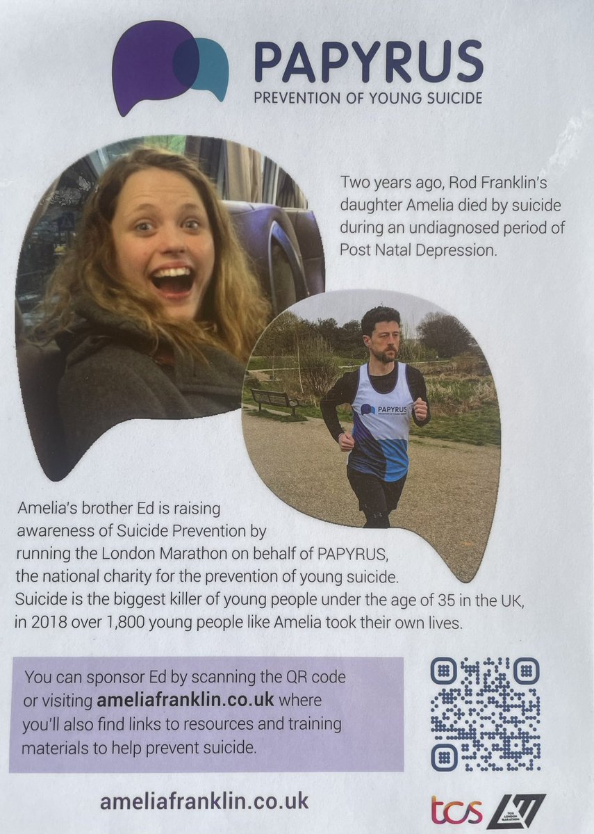 FranklinsSE22's tweet photo. The London Marathon is taking place soon @EJ_Franklin is running it on behalf of @PAPYRUS_Charity https://t.co/2MP49QfUOT