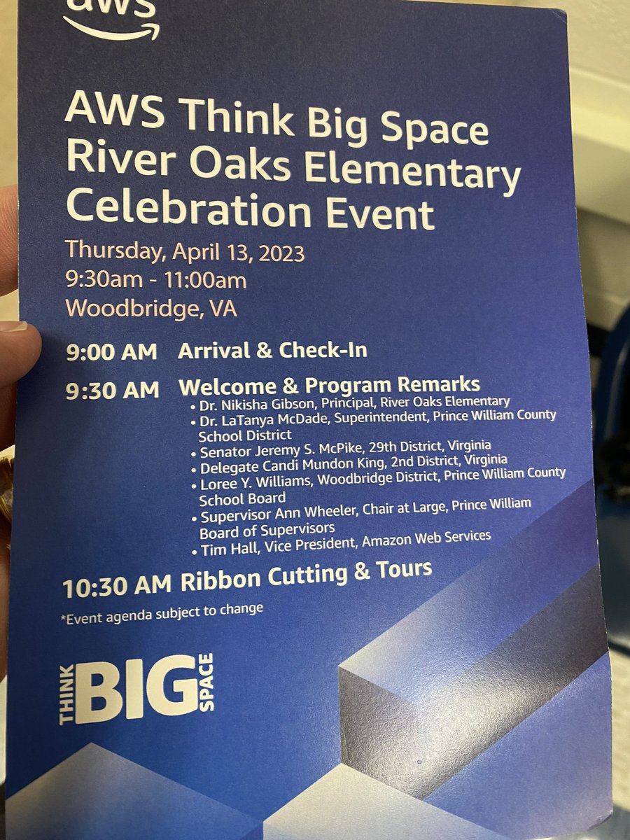 Thank you <a href="/awscloud/">Amazon Web Services</a> for the continued investment in <a href="/PWCSNews/">PWCS</a> and for being a committed community partner. AWS donated  $20k to the #ThinkBigSpace at 
<a href="/RiverOaksPWCS/">River Oaks ES PWCS</a>, $5k total in gift cards to teachers, and a book vending machine - kids get to keep the books!