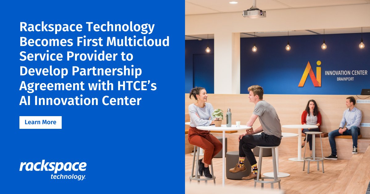 RackspaceNL's tweet photo. Rackspace Technology has partnered with @hightechcampus's @AIInnoCenter to become the first #multicloud service provider to offer advanced #AI solutions to help companies start and accelerate their AI journey in the Netherlands. Find out more: https://t.co/tJa8R9UuuA https://t.co/kBI9mYMrwd