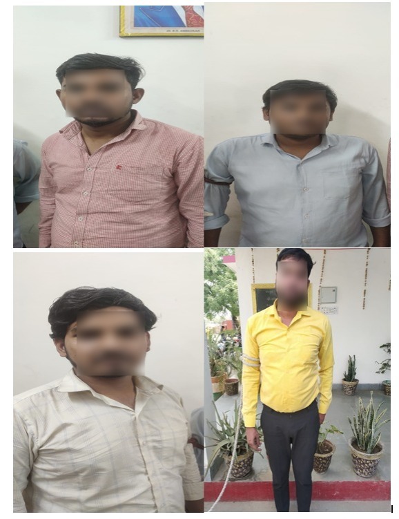 agrapolice's tweet photo. "उ0नि0 (ना0पु0) व समकक्ष पदों पर सीधी भर्ती 2020-21 की ऑनलाइन परीक्षा में अनुचित साधनों,इलेक्ट्रॉनिक डिवाइस/उपकरणों आदि का कपटपूर्ण प्रयोग कर परीक्षा करने वाले गैंग के 04 अभियुक्तों कि थाना सिकंदरा पुलिस टीम द्वारा गिरफ्तरी करने से संबंधित @DCPCityAgra @Vikashk2u द्वारा बाइट।" https://t.co/JMuNhWwfv4