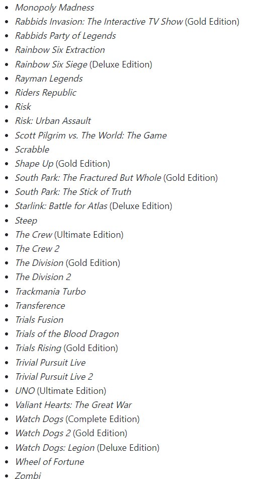 Ubisoft+ lista de jogos no xbox 2