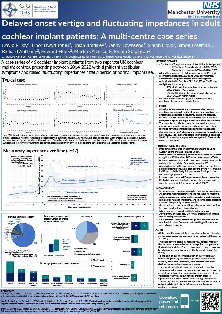 DavidJay1982's tweet photo. It’s been great to see people at first day of #BCIG2023 and chat about the poster we’ve done with @LinorLlw of the North Wales service. Just wish we could work out why these CI users are suddenly going dizzy? https://t.co/aDI53mLVyX