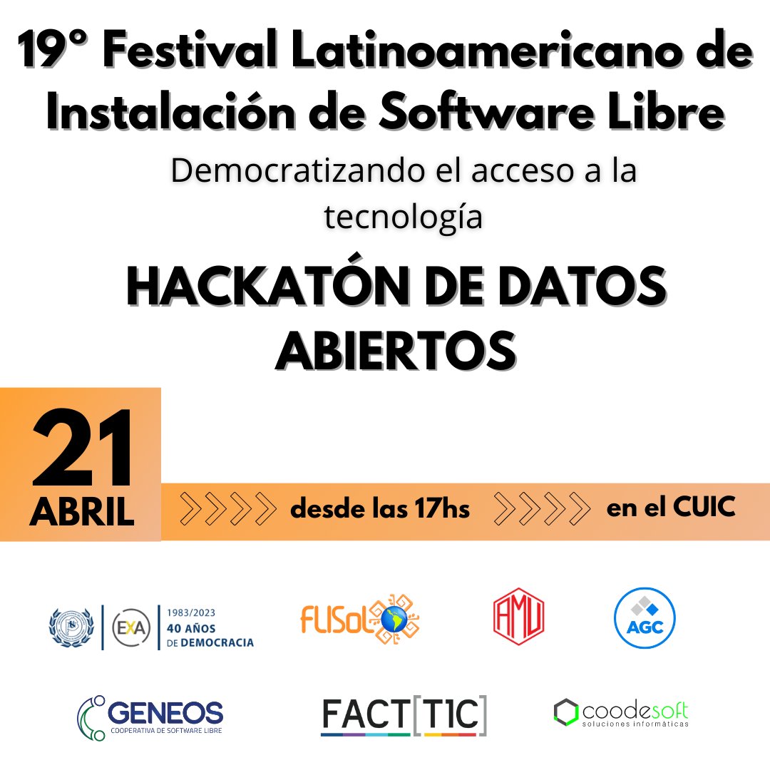 FCEx_UNICEN's tweet photo. FLISoL 2023
Se viene..¡Sumate! Preinscripción: https://t.co/71y8AtSQnc
Evento libre no arancelado
@unicen_oficial #SomosUnicen https://t.co/x7cDd8wxaR