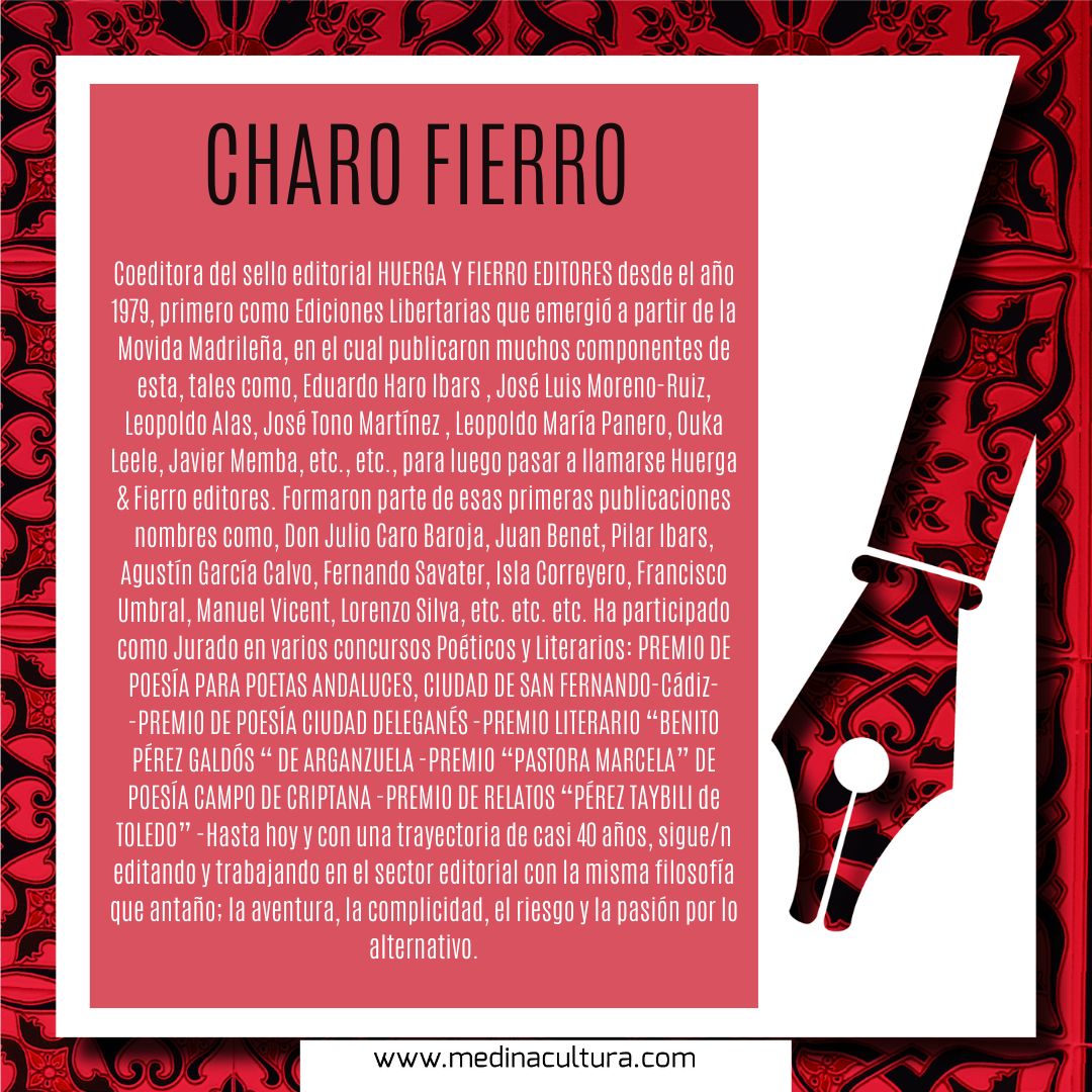 medinacultura's tweet photo. Y nos dejamos para el final a una de nuestras grandes amigas, mentoras y una compañera de viaje en esta gran aventura de promover un premio literario. La gran @CharoFierro , incansable editora, profesional de las letras, la palabra y los cuidados. BASES: https://t.co/n0Arna6xKj https://t.co/z670OiB3Ij