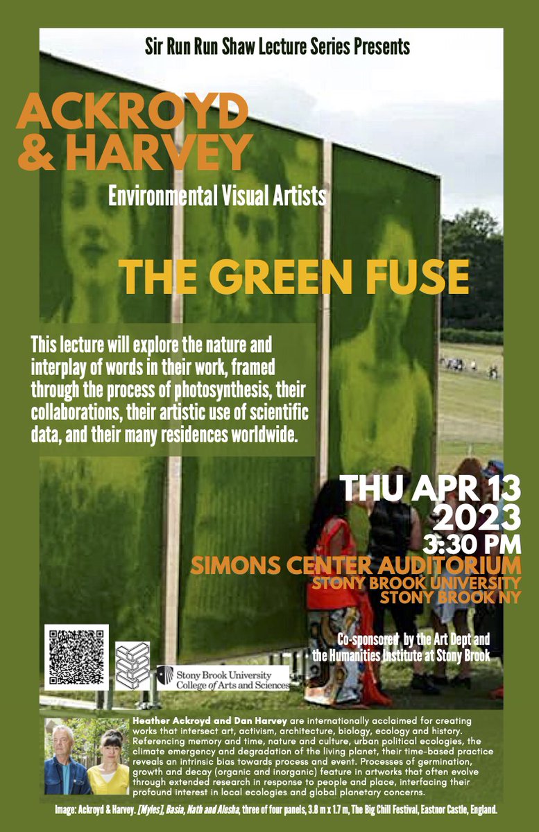 Today at 3:30! Returning 2019 AHLSS Distinguished Visiting Artists Ackroyd &amp; Harvey discuss their environmentally aware art in the Simons Center Auditorium.