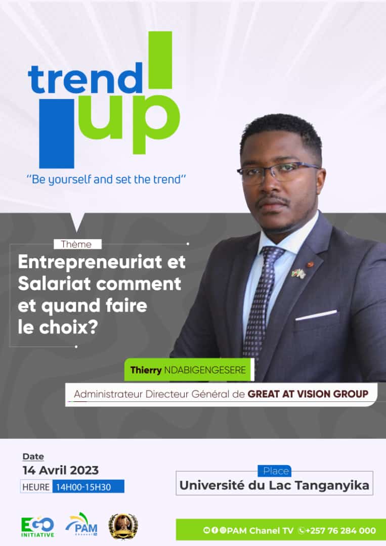BujaHub's tweet photo. EGO INITIATIVE organise une séance #TrendUp qui est un #Programme d'accompagnement des #jeunes étudiants. En collaboration avec The simba attitude et @pamchaneltv, c'est ce vendredi 14/4 à l'université du lac Tanganyika à 14h. 

#Burundi
#BujaHub
#entrepreneuriat https://t.co/1NAG3ZQiZt