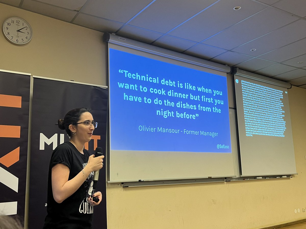 Visiblement, <a href="/SofLesc/">Sofia Lescano</a> est très inspiré par cette phrase de <a href="/omansour/">OlivierM</a> !
"La dette technique, c'est comme quand tu veux faire à manger, mais qu'il faut commencer par faire la vaisselle du repas d'hier"
Et je la comprend !