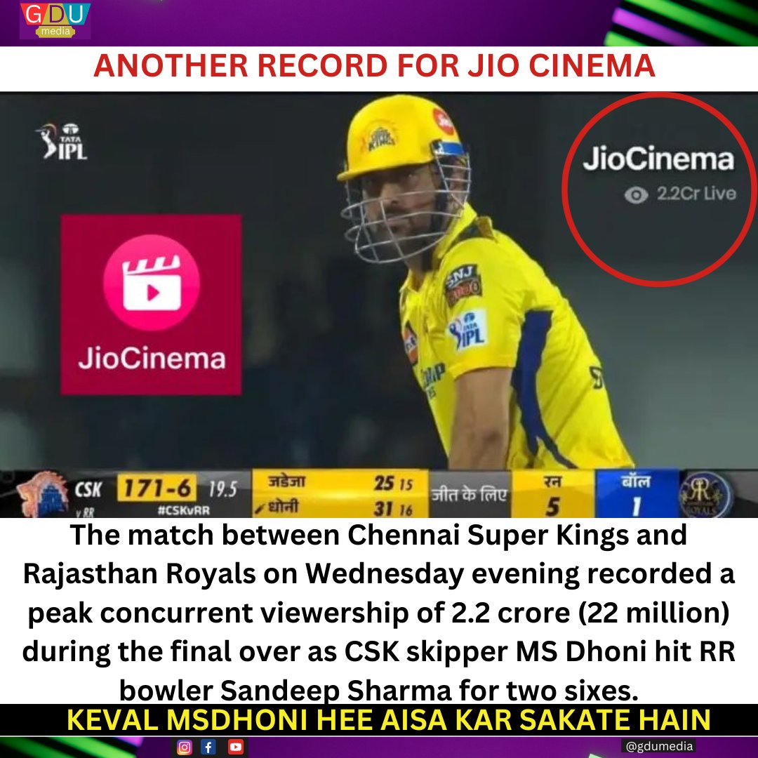GduMedia19941's tweet photo. One of the favorite players of #India is @msdhoni.  Those who never play to make their own records, they only play for their team. Love You Sir 🙏

#MSDhoni #JioCinema #LiveStream #favorite #IPL2023 #Cricket #CSKvsRR #DrNandipha https://t.co/E2SB06AOWg