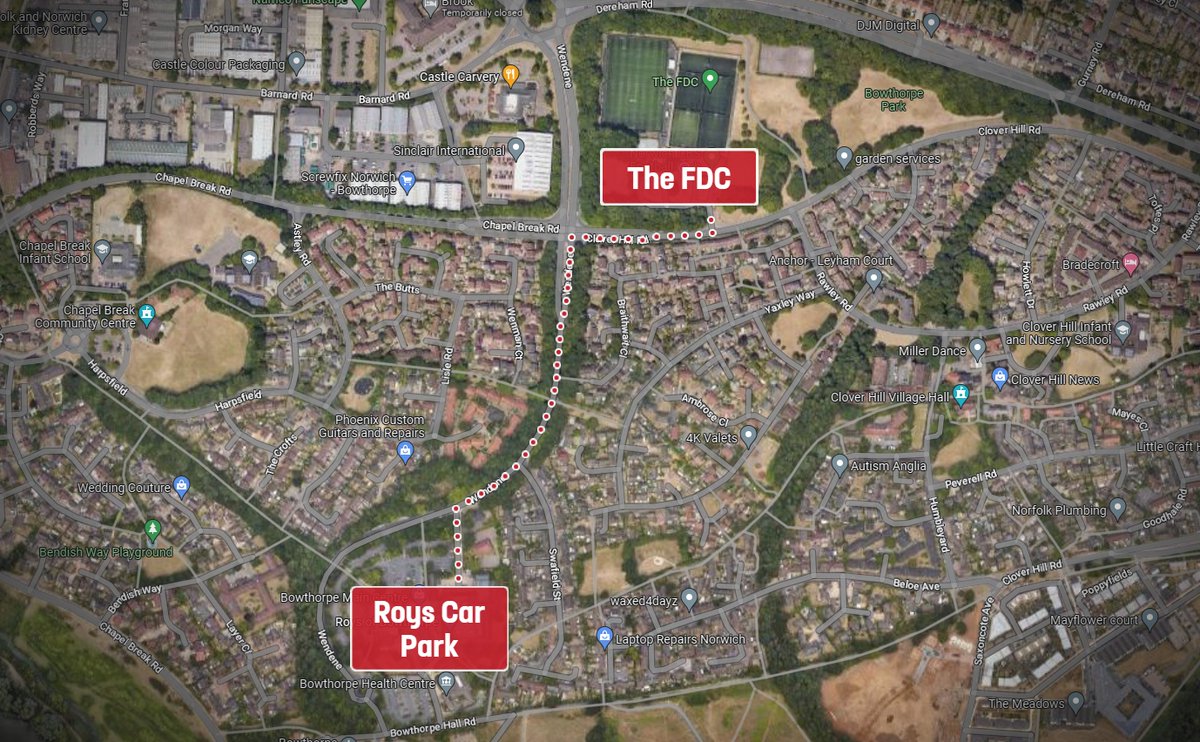 theFDCNorfolk's tweet photo. To those attending tonight's @AnglianCom Cup Final between @MWFC_ and
@DersinghamFC, please note that parking is available at Roys, a 5 minute walk away.  

Only Players, Club Officials and those that require accessible parking will be able to park at The FDC. https://t.co/ak51ng2mPV