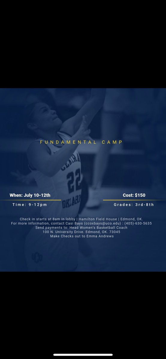 UCOWBB's tweet photo. Dates are set.  Fundamental Camp is July 10-12th. Reach out to us if you have any questions. https://t.co/Lh5MpWaBKz
