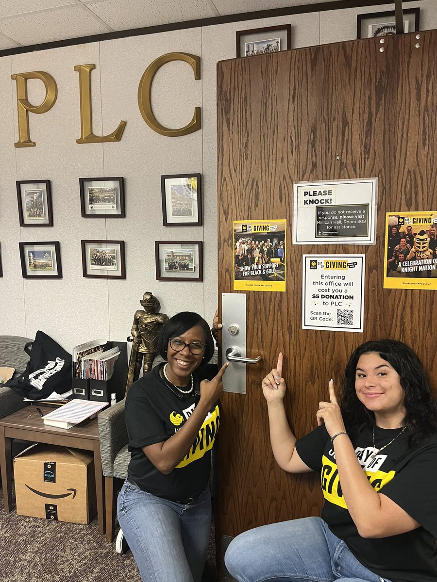 DanielleG18s's tweet photo. The University and Events and Engagement office oversees PLC! Our PLC Chair and PLC Director posed this morning inside the office showing their UCF Day of Giving shirts off. Consider supporting PLC today below:

https://t.co/q74lJ9U97F

#UCFDayofGiving work place challenge! https://t.co/mDL5HBPnrr