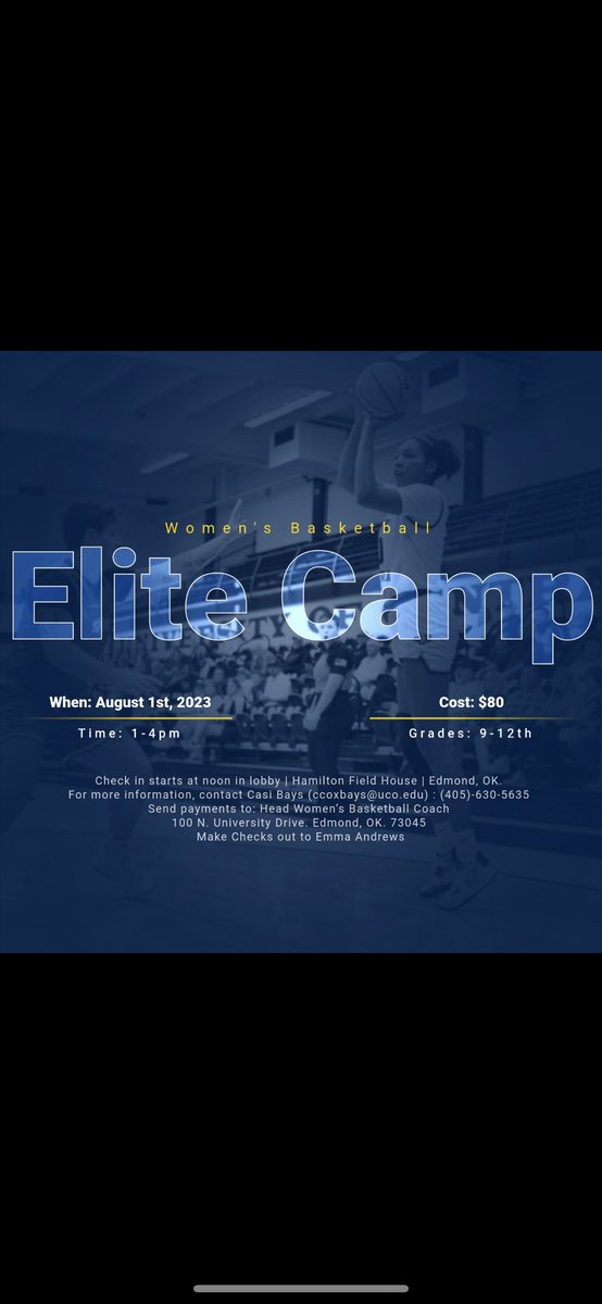 UCOWBB's tweet photo. Elite Camp set for August 1st.  Reach out to us with any questions. https://t.co/MV3ppAmA1u