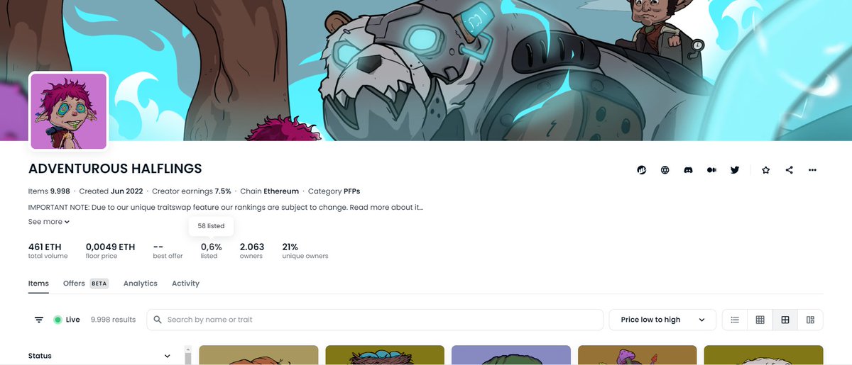 Only 58 #Halflings currently listed on <a href="/opensea/">OpenSea</a>👣