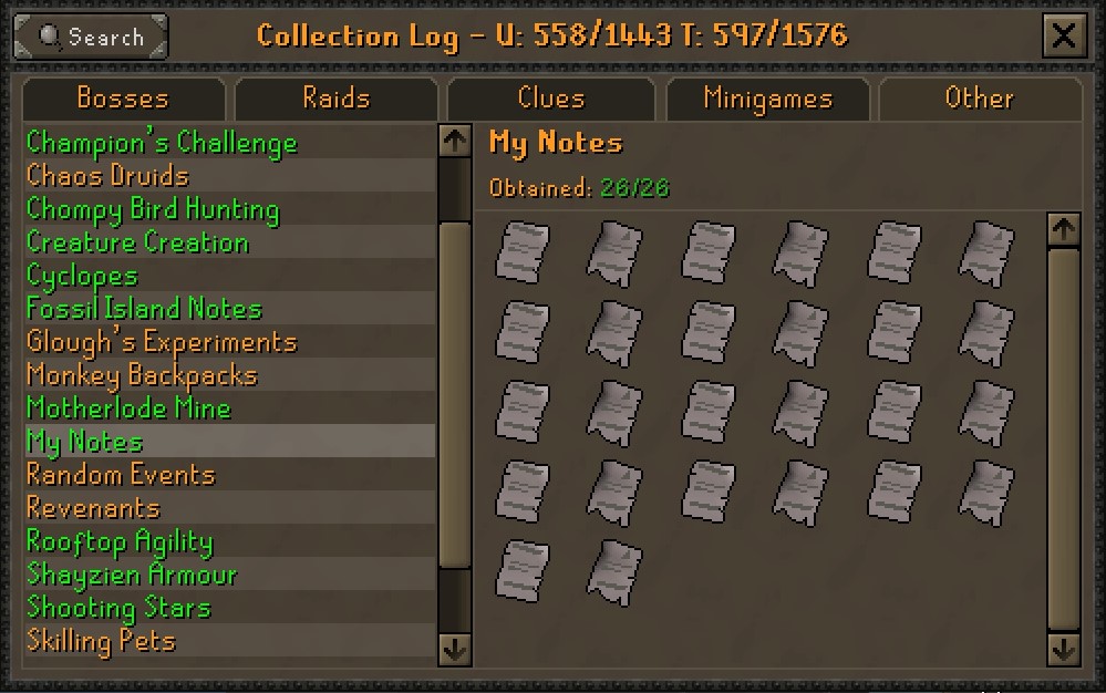 MoldRs's tweet image. Slowly trying to chip away at some log slots on the Zerk, This took longer than id like to admit but &quot;My Notes&quot; Complete✅ #OSRS #CollectionLog
