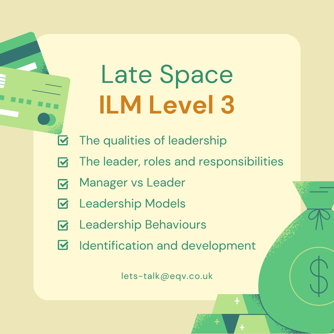 EQVTraining's tweet photo. We have a late space for ILM Level 3 at a discounted rate, contact us for further information!

Date(s): 19/04/2023, 9:30 – 16:30 (ILM 308), 31/05/2023, 9:30 – 16:30 (ILM 323)
RRP: £1,295.00+VAT
Price: £695+VAT with registration fee included.

Delivered virtually via Teams https://t.co/3hJJ4rq6sk