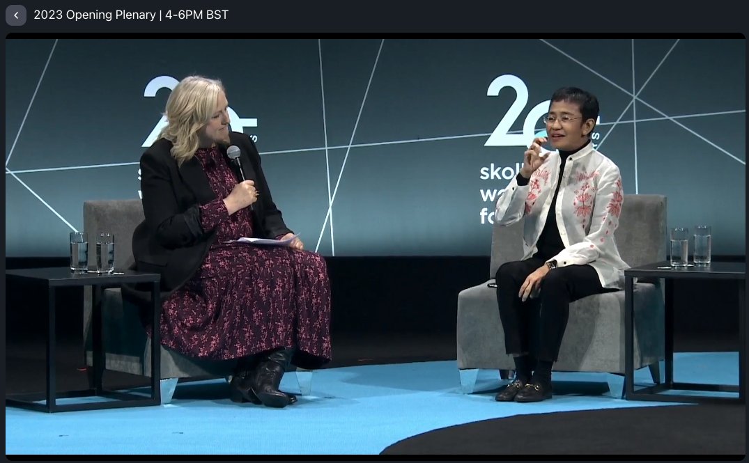 The incomparable Maria Ressa challenged the house at #SkollWF yesterday: “How do you have rule of law without facts?" <a href="/mariaressa/">Maria Ressa</a>