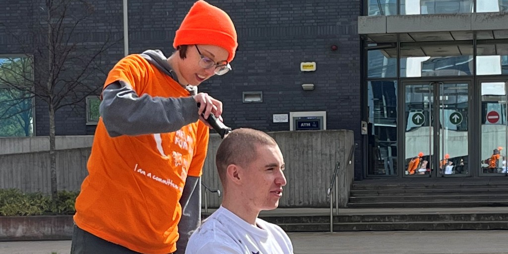 UCDMedicine's tweet photo. Hats off (or is that hairs off) to medical students Tom Collins and Eddie Lee for shaving their heads for the UCD Relay for Life. Please donate and show your support as they try to achieve their goal this year https://t.co/dVMlb8oW0G  #UCDRelayforLife #IrishCancerSociety https://t.co/gIvCDJDEE0
