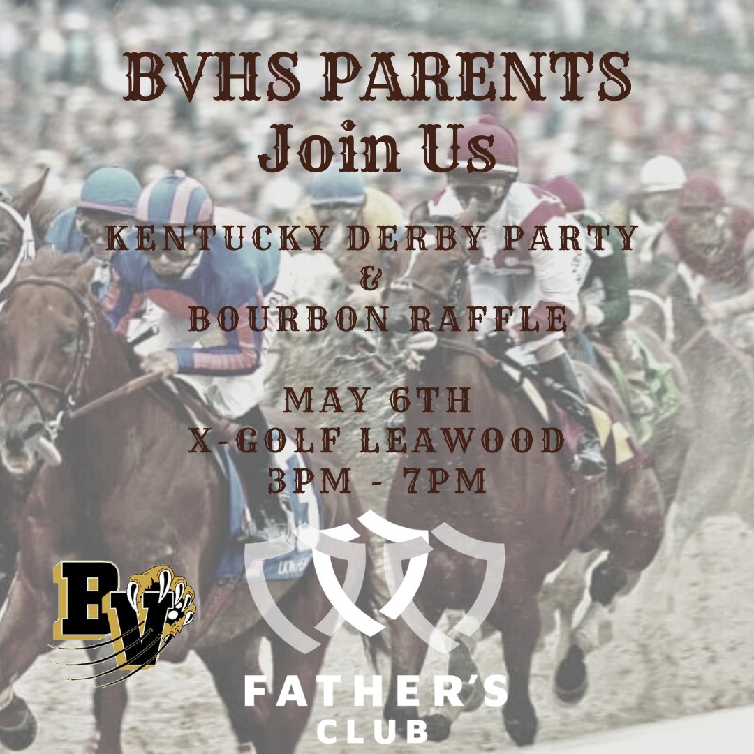 BVHSFathers's tweet photo. BVHS Parents - Join us for our Kentucky Derby Party &amp; Bourbon Raffle.  Buy Your Raffle Tickets Today! https://t.co/sfflKB6Z2W https://t.co/Cs8RFC5LI6