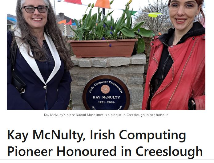New ENIAC 6 Update:  Kay McNulty Mauchly honored in her hometown of Cresslough, Ireland (County Donegal) with a beautiful plaque &amp; her granddaughter present.  Warm recognition of Kay's pioneering story with the ENIAC and ENIAC 6!  facebook.com/rtenews/videos…