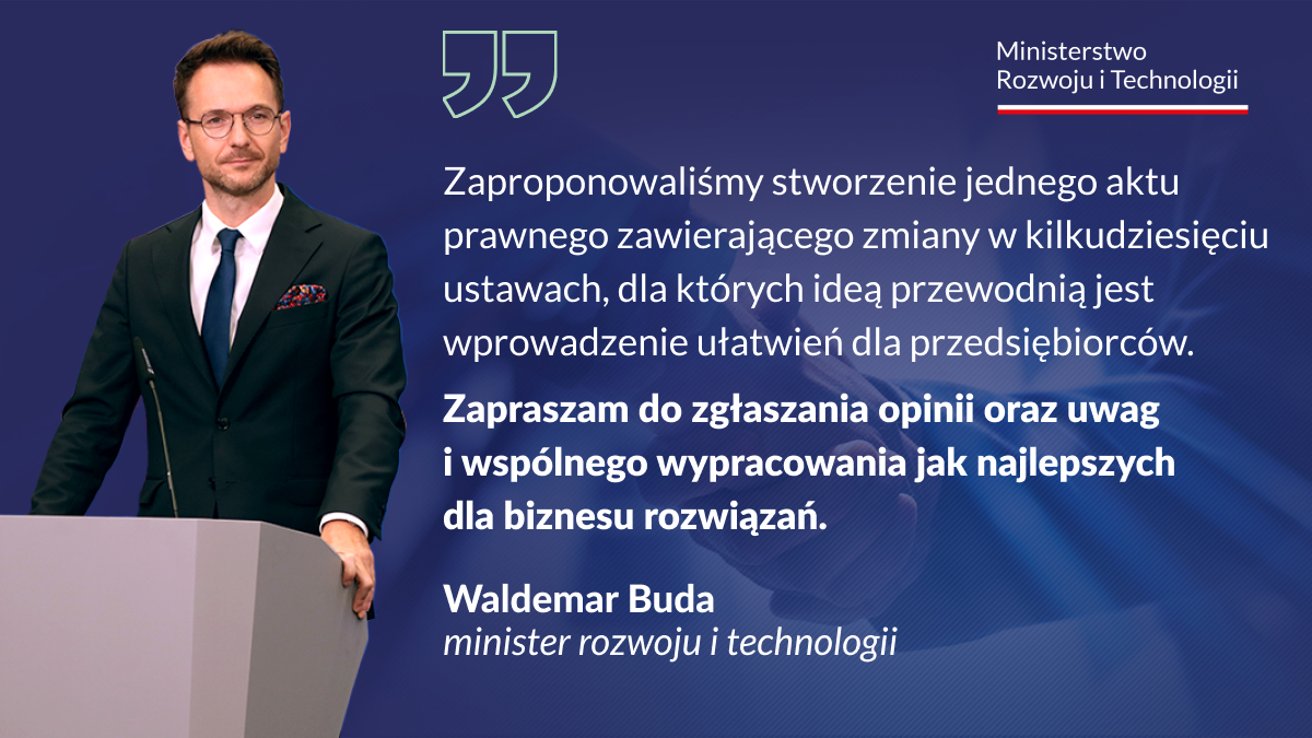 MRiTGOVPL's tweet photo. 📢Rozpoczynamy konsultacje kolejnego pakietu ułatwień dla przedsiębiorców! #ProstyBiznes
Zmiany przygotowane przez #MRiT mają poprawić środowisko prawne i instytucjonalne dla firm.

Minister @waldemar_buda zachęca do zgłaszania opinii do zaproponowanych rozwiązań. ⬇️

Więcej: https://t.co/KP531W5lpZ