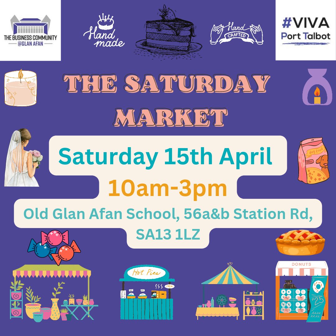 Come and join us this coming Saturday for The SATURDAY Market, lots of lovely cakes, sweets, bread &amp; gifts from local traders! 10am - 3pm. See you then, Port Talbot!