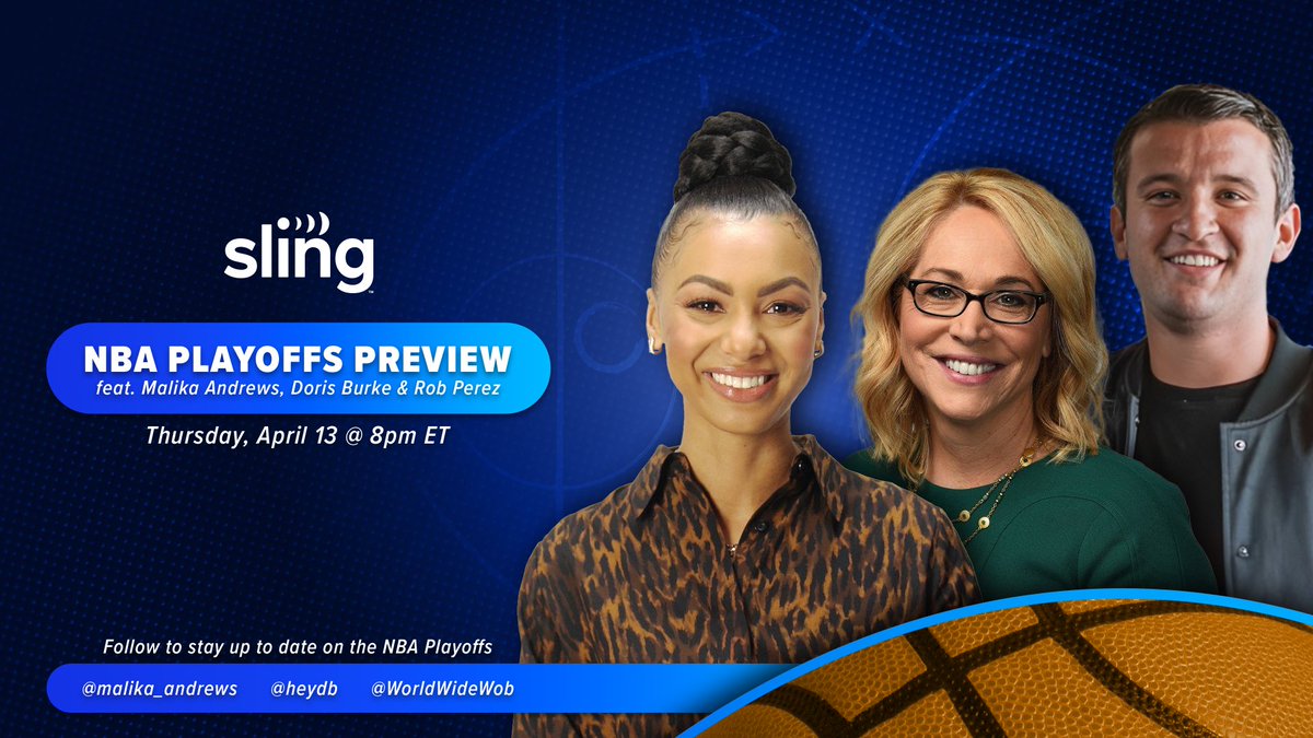sling (@sling) on Twitter photo Playoff basketball is HERE. 🏀
Join us tonight for a Sling Twitter Spaces at 8pm ET with <a href="/malika_andrews/">Malika Andrews</a>, <a href="/heydb/">Doris Burke</a> and <a href="/WorldWideWob/">Rob Perez</a> as they talk #NBAPlayoffs, awards and much more.
🔔Don't miss it: x.com/i/spaces/1rmGP… Playoff basketball is HERE. 🏀
Join us tonight for a Sling Twitter Spaces at 8pm ET with <a href="/malika_andrews/">Malika Andrews</a>, <a href="/heydb/">Doris Burke</a> and <a href="/WorldWideWob/">Rob Perez</a> as they talk #NBAPlayoffs, awards and much more.
🔔Don't miss it: x.com/i/spaces/1rmGP…