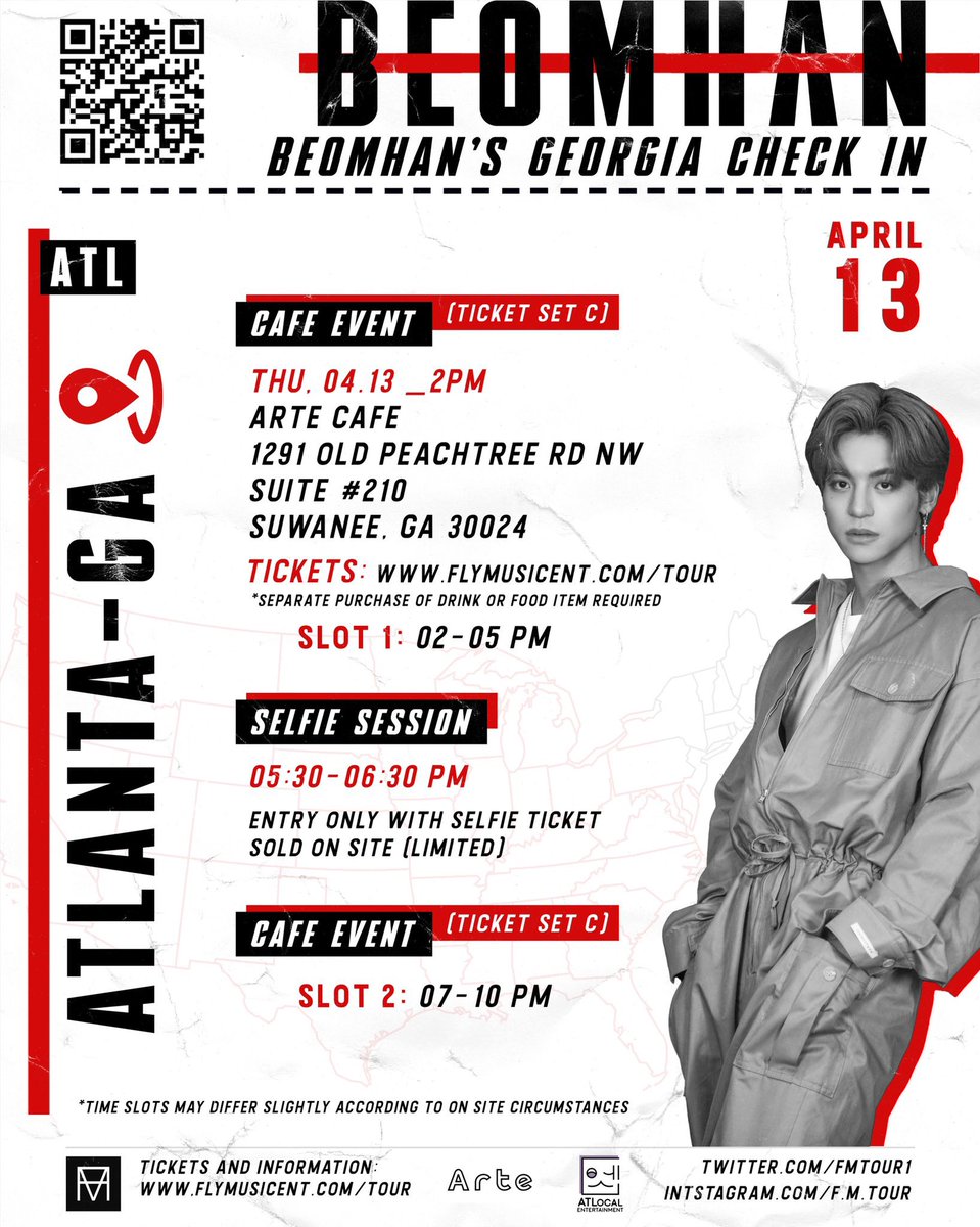 fmtour1's tweet photo. Beomhan’s USA Check In Tour Day 1 in Georgia!🌟
See you later at arte for a cafe event and selfie session!

📍Line up for merch stand and selfie ticket purchase starts at 1PM!

🎟️ Cafe Event ticket check is 30 minutes before your time slot! https://t.co/GKbcIO6mSc