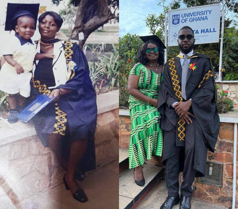 Same location, same school. A gentleman identified as @alvingaisie from the  University of Ghana graduated recently and was joined by his loving mother  at the ceremony...1/2