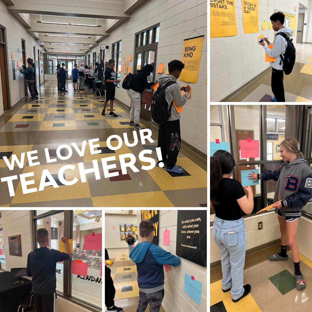 Today, some of our students hung up over 150 teacher shout outs that were provided by students, parents, and community members! Thank you for showing your love to our teachers! #TheHill