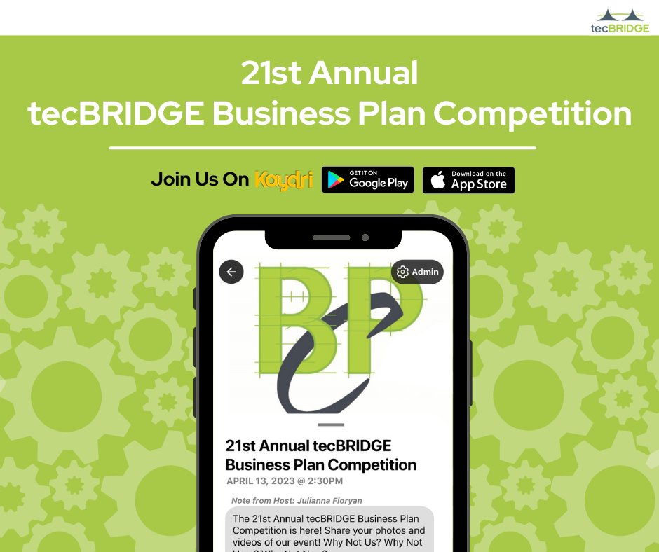The 21st annual #tecBRIDGE Business Plan Competition has arrived! Join us on #Kaydri to share and access photos and videos from #tecBRIDGEnation! 
#WhyNotUs #WhyNotHere #WhyNotNow #BusinessPlanCompetition