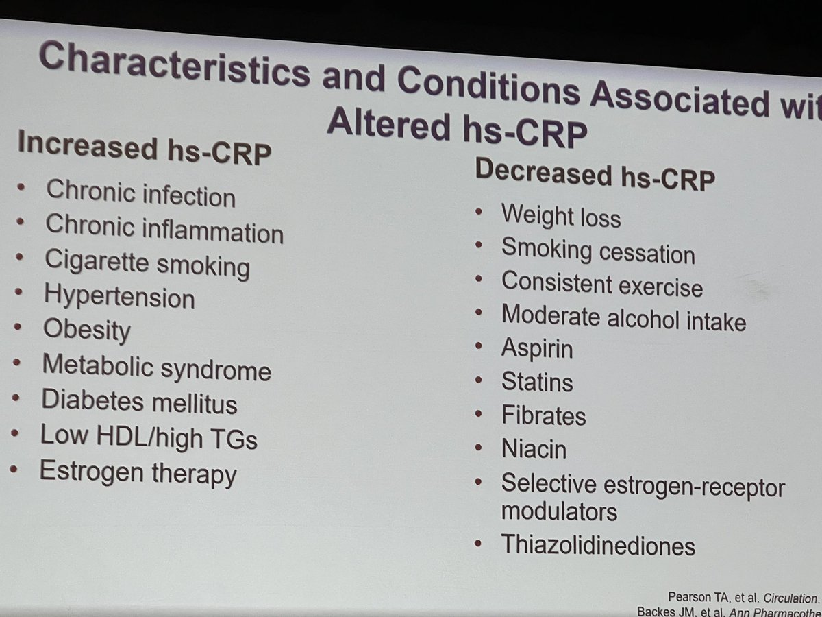 jonathandavidrn's tweet photo. #PCNA2023 @fmetlock @plants_rn @HeartNurses #ACCVT
Therapies To Treat Inflammation in Cardiovascular 🫀 Disease Joseph Saseen, Pharm D
🎯 hs-CRP increase a big influencer in Atherosclerosis
🎯 Role of ASA, Canakinumab Colchicine & others
🎯 Team-Based
🎯 Interprofessional Team https://t.co/71FioPUP1E
