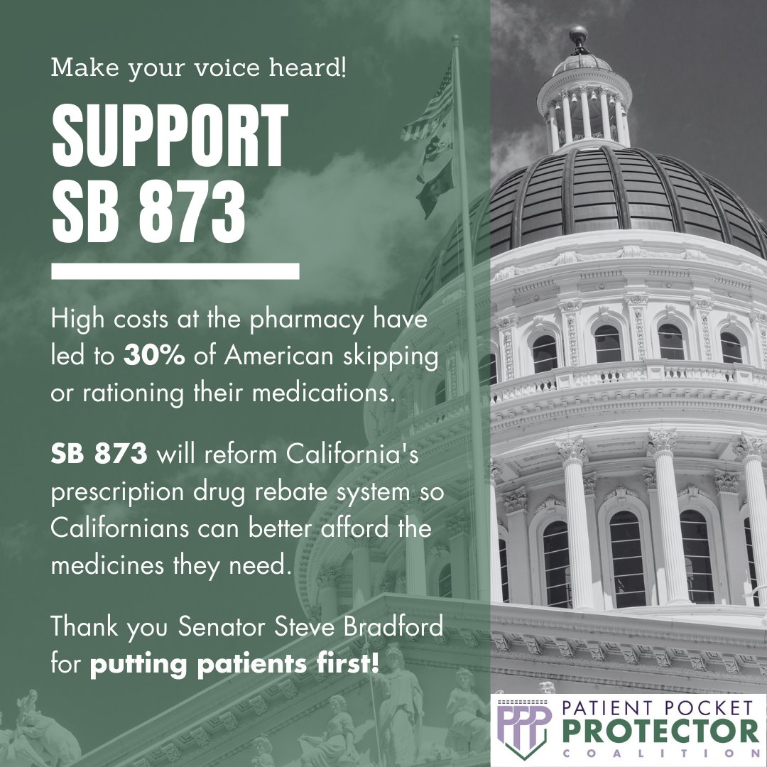 PatientPocket's tweet photo. #CALeg can help patients afford their medicines with #SB873. It requires insurers &amp; #PBMs to share negotiated rebates w/patients at the pharmacy counter. Make your voice heard on this bill TODAY!
https://t.co/BPwU6cnY81 https://t.co/B2aEvz2Psx